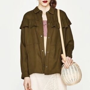 Zara | Khaki Frill Collar Long Sleeve Shaket